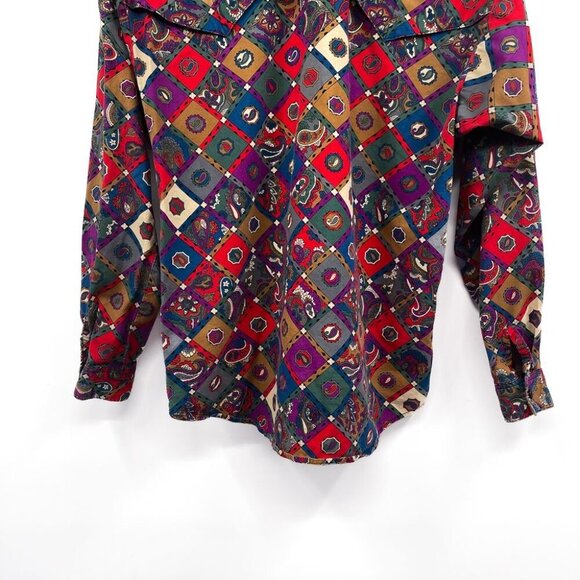 Vintage 1980s Western Southwestern Aztec Print Pattern Button Up Shirt Top 80s - Picture 8 of 8